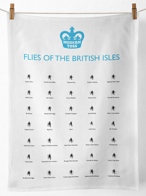 modern toss flies british isles tea towel
